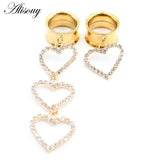 Stainless Steel Zircon CZ Heart Dangle Ear Plugs Gauges