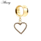 Stainless Steel Zircon CZ Heart Dangle Ear Plugs Gauges