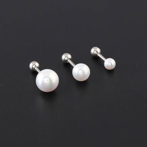 Steel Titanium Pearl Ball Stud Earrings for Women