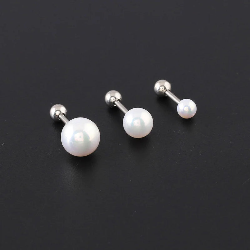 Steel Titanium Pearl Ball Stud Earrings for Women