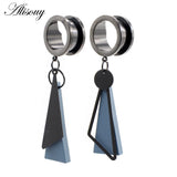 Stainless Steel Roller Skating I-Shaped Ear Expansion Wooden Triangle Earrings