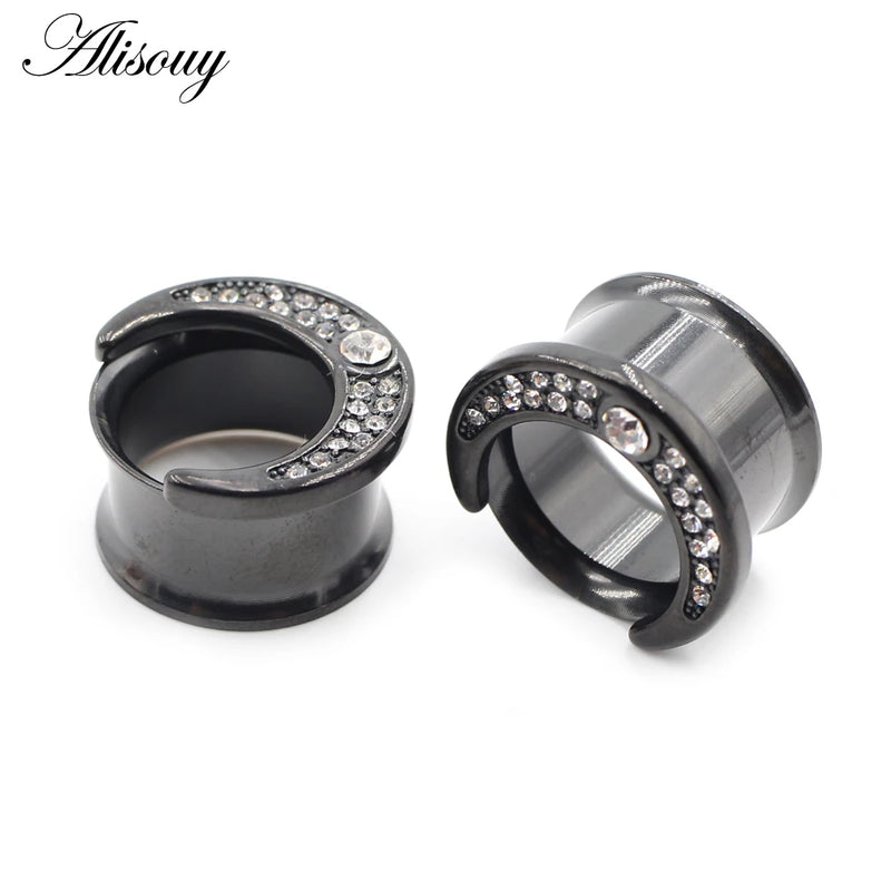 Stainless Steel Hollow Moon Ear Piercing Plugs Body Jewelry Earring Gauges