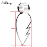 2PC Stainless Steel Heart Pendant Ear Plug Tunnel Gauges