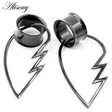 2PC Stainless Steel Heart Pendant Ear Plug Tunnel Gauges