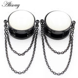 Opal Stone Chain Stainless Steel Ear Plugs Gauges