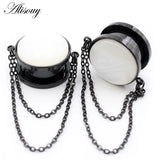 Opal Stone Chain Stainless Steel Ear Plugs Gauges