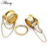 Opal Stone Chain Stainless Steel Ear Plugs Gauges