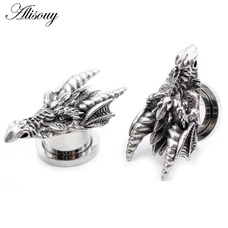 2PCS Stainless Steel Dragon Ear Plugs Tunnels Expander Gauges