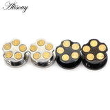 2PCS Stainless Steel Ear Tunnels Plugs Silver Expander Stretcher Ear Gauges