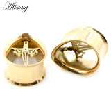 2PCS Stainless Steel Water Drop Ear Tunnels Plugs Gauges Piercing Body Jewelry