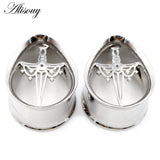 2PCS Stainless Steel Water Drop Ear Tunnels Plugs Gauges Piercing Body Jewelry