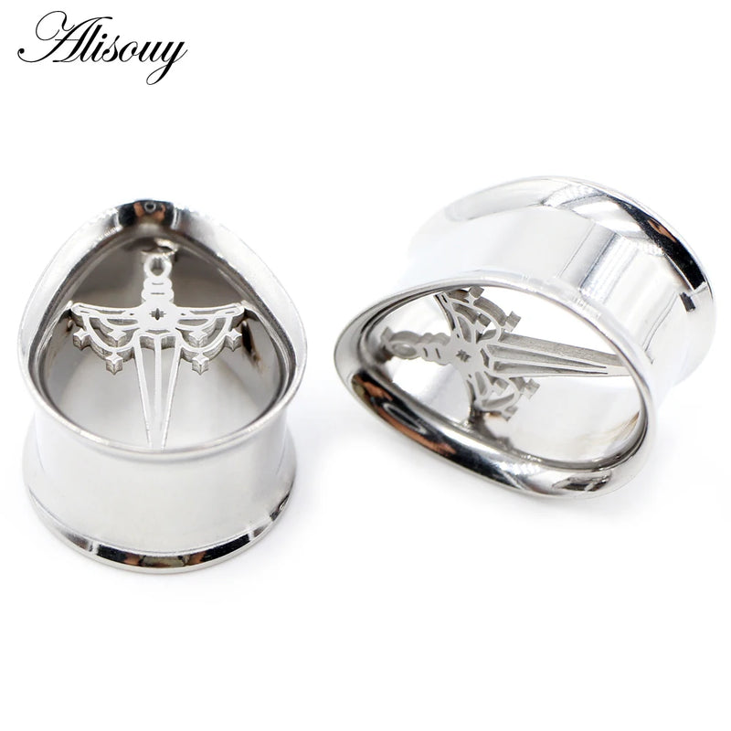 2PCS Stainless Steel Water Drop Ear Tunnels Plugs Gauges Piercing Body Jewelry