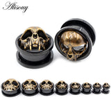 2PCS Stainless Steel Skull Ear Plugs Expander Gauges Piercing Body Jewelry