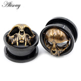 2PCS Stainless Steel Skull Ear Plugs Expander Gauges Piercing Body Jewelry