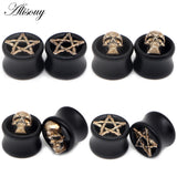 2PCS Wood Ear Plug Flesh Tunnels Skull Star Shape Body Piercing Jewelry