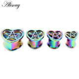 Rainbow Stainless Steel Heart Star Ear Plugs Tunnels Gauges Earrings