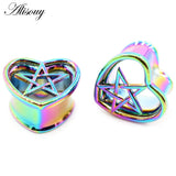 Rainbow Stainless Steel Heart Star Ear Plugs Tunnels Gauges Earrings