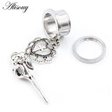 2PCS Stainless Steel Cross Heart Sword Tassel Skull Ear Plugs