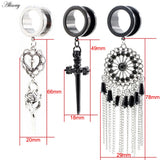 2PCS Stainless Steel Cross Heart Sword Tassel Skull Ear Plugs