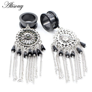 2PCS Stainless Steel Cross Heart Sword Tassel Skull Ear Plugs