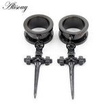 2PCS Stainless Steel Cross Heart Sword Tassel Skull Ear Plugs