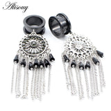 2PCS Stainless Steel Cross Heart Sword Tassel Skull Ear Plugs