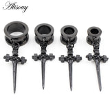 2PCS Stainless Steel Cross Heart Sword Tassel Skull Ear Plugs