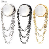 Stainless Steel Opal Stone Pendant Ear Plugs Tunnels Expander Gauges Pierc