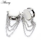 Stainless Steel Opal Stone Pendant Ear Plugs Tunnels Expander Gauges Pierc