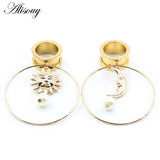 2PCS Stainless Steel Sun Moon Pendant Ear Plug Tunnel Gauges Piercing