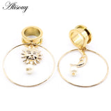 2PCS Stainless Steel Sun Moon Pendant Ear Plug Tunnel Gauges Piercing