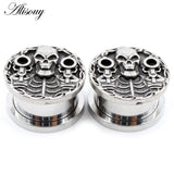 2PCS Stainless Steel Skull Pistol Skeleton Ear Plugs Tunnels Gauges Earrings
