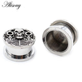 2PCS Stainless Steel Skull Pistol Skeleton Ear Plugs Tunnels Gauges Earrings
