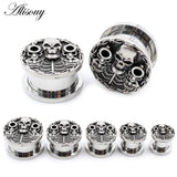 2PCS Stainless Steel Skull Pistol Skeleton Ear Plugs Tunnels Gauges Earrings