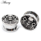 2PCS Stainless Steel Skull Pistol Skeleton Ear Plugs Tunnels Gauges Earrings