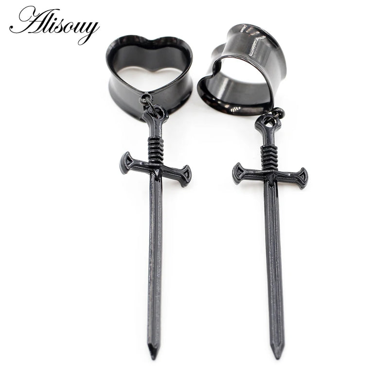 Sword Cross Heart Love Ear Plugs Tunnels Expander Gauges Earring Piercing