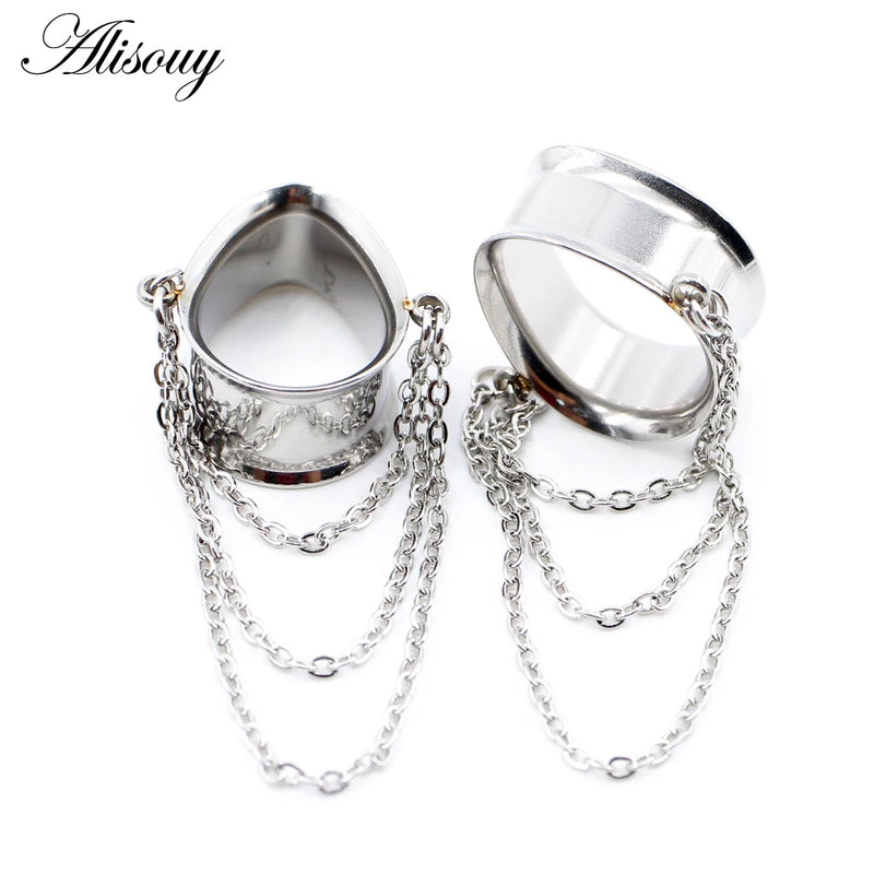 2PCS Stainless Steel Water Drop Ear Plugs Tunnels Gauges Body Piercing 8-30mm