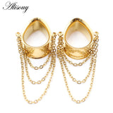 2PCS Stainless Steel Water Drop Ear Plugs Tunnels Gauges Body Piercing 8-30mm