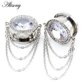 2PCS Zircon Crystal Chain Ear Plug Tunnel Expander Gauges