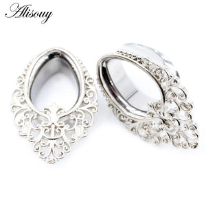 Water Drop Flower Steel Ear Gauges Body Piercing Jewelry 8mm-25mm