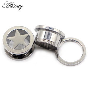 Stainless Steel Screw On Hollow Star Ear Plugs 6-25mm