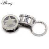 Stainless Steel Screw On Hollow Star Ear Plugs 6-25mm