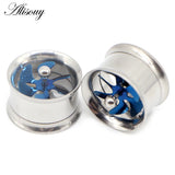 2pc Red Propeller Fan Ear Tunnel Plugs Gauges Kit