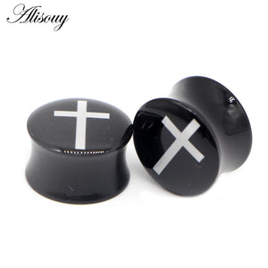 2pc Cross Star Skull Leopard Ear Plug Acrylic Saddle Gauge Tunnel Piercing