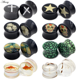 2pc Cross Star Skull Leopard Ear Plug Acrylic Saddle Gauge Tunnel Piercing