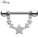 2pcs 14G Nipple Piercing Bar Zircon Crystal Shield Body Jewelry
