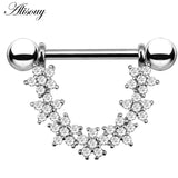 2pcs 14G Nipple Piercing Bar Zircon Crystal Shield Body Jewelry