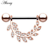 2pcs 14G Nipple Piercing Bar Zircon Crystal Shield Body Jewelry