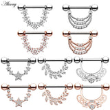 2pcs 14G Nipple Piercing Bar Zircon Crystal Shield Body Jewelry