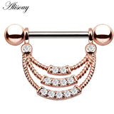 2pcs 14G Nipple Piercing Bar Zircon Crystal Shield Body Jewelry